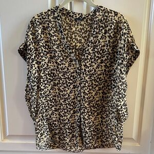 Dolce Vita small Animal Print Blouse - Black and Tan - cap sleeve short sleeve